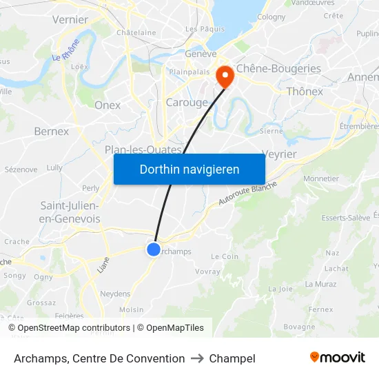 Archamps, Centre De Convention to Champel map