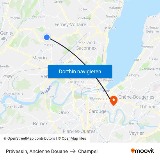 Prévessin, Ancienne Douane to Champel map