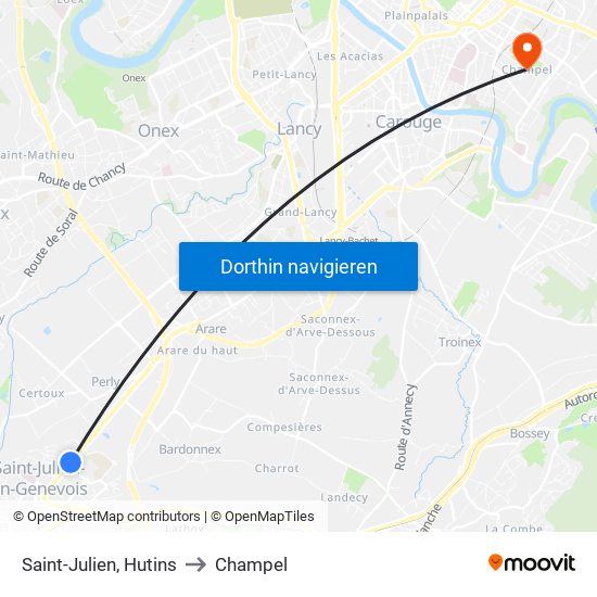 Saint-Julien, Hutins to Champel map