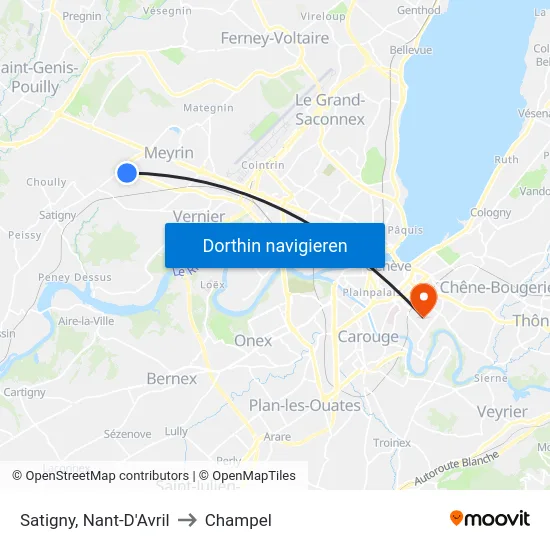 Satigny, Nant-D'Avril to Champel map