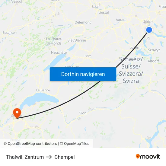 Thalwil, Zentrum to Champel map