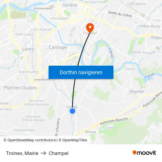 Troinex, Mairie to Champel map