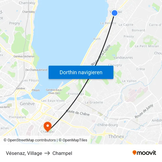 Vésenaz, Village to Champel map