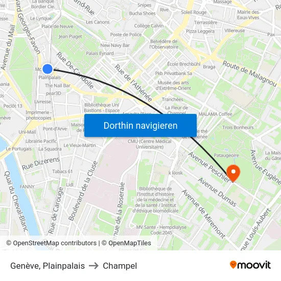 Genève, Plainpalais to Champel map