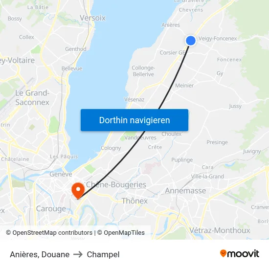 Anières, Douane to Champel map