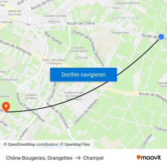 Chêne-Bougeries, Grangettes to Champel map