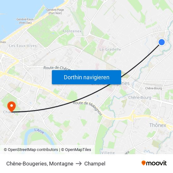 Chêne-Bougeries, Montagne to Champel map