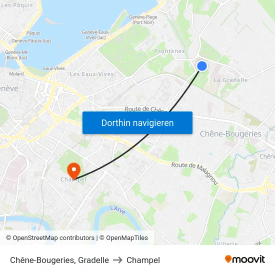 Chêne-Bougeries, Gradelle to Champel map