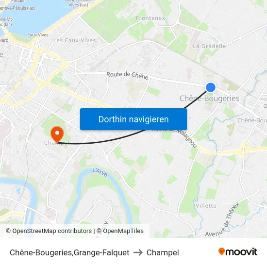 Chêne-Bougeries,Grange-Falquet to Champel map