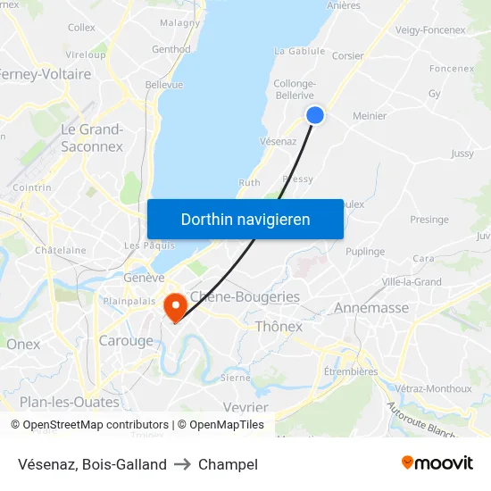 Vésenaz, Bois-Galland to Champel map