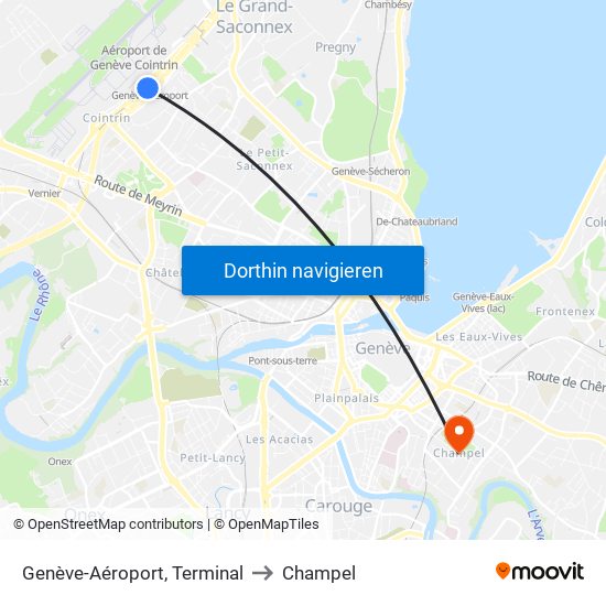 Genève-Aéroport, Terminal to Champel map