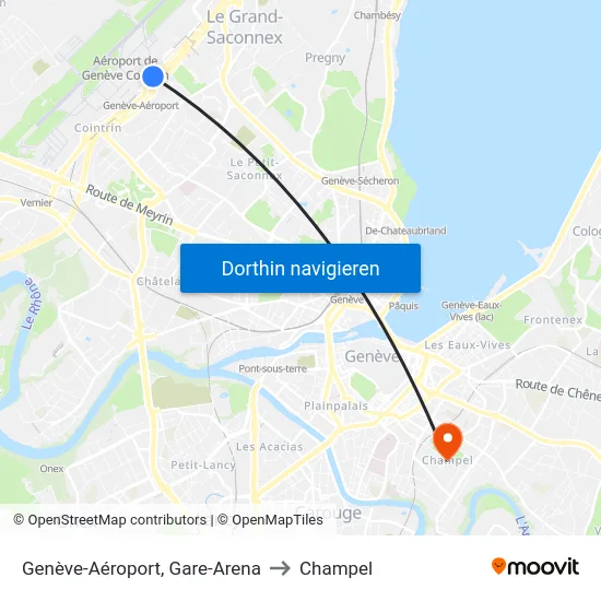Genève-Aéroport, Gare-Arena to Champel map