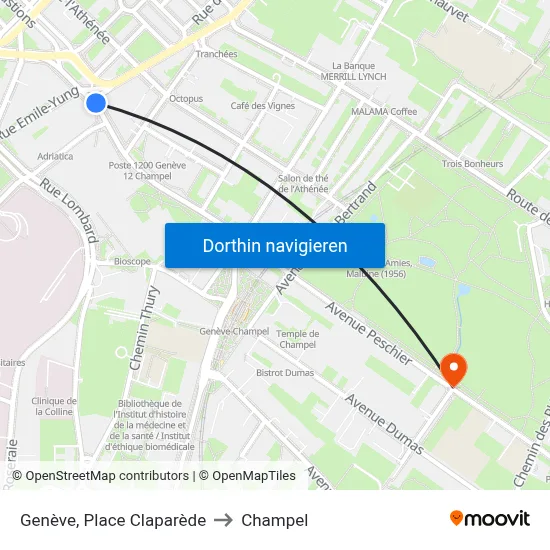 Genève, Place Claparède to Champel map