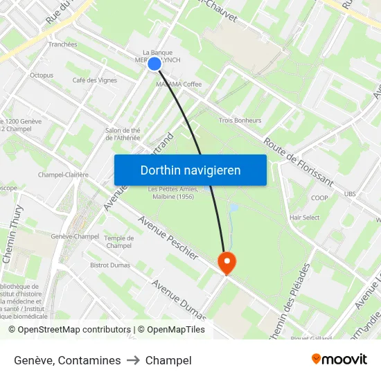 Genève, Contamines to Champel map
