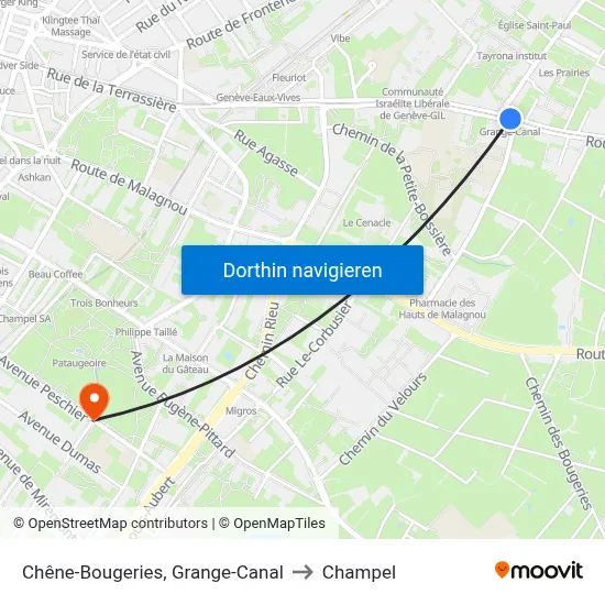 Chêne-Bougeries, Grange-Canal to Champel map