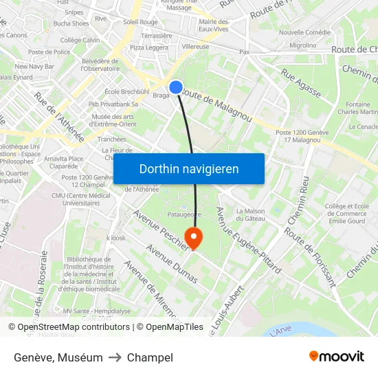 Genève, Muséum to Champel map
