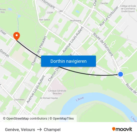 Genève, Velours to Champel map