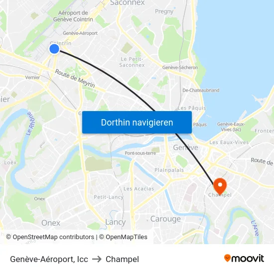 Genève-Aéroport, Icc to Champel map