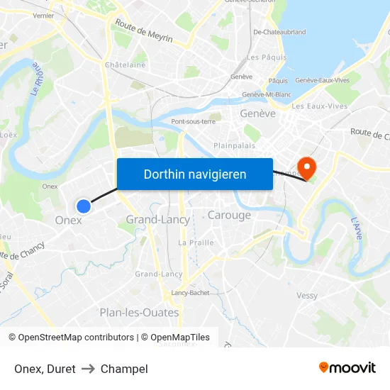Onex, Duret to Champel map