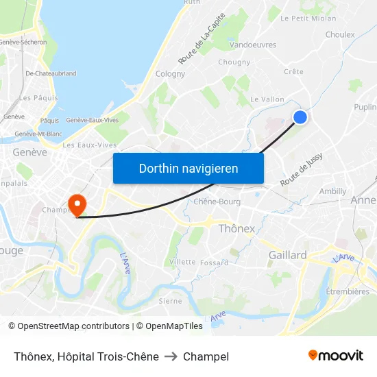 Thônex, Hôpital Trois-Chêne to Champel map