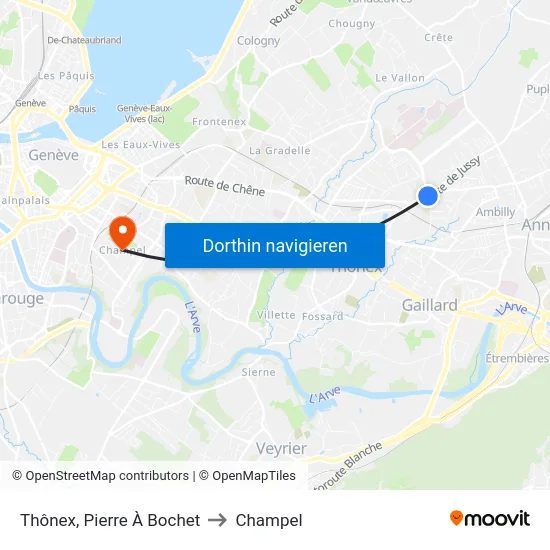 Thônex, Pierre À Bochet to Champel map