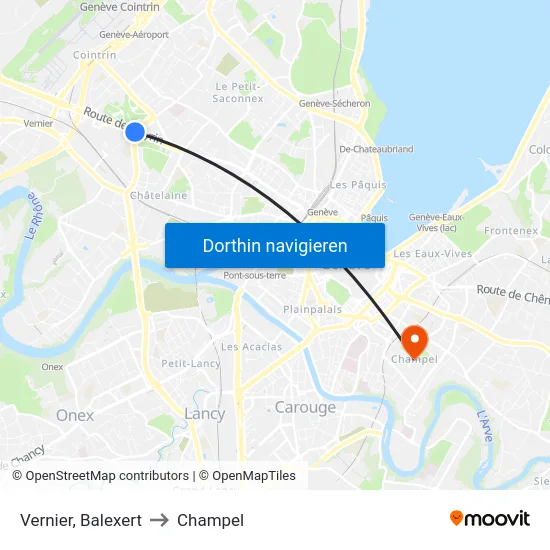 Vernier, Balexert to Champel map