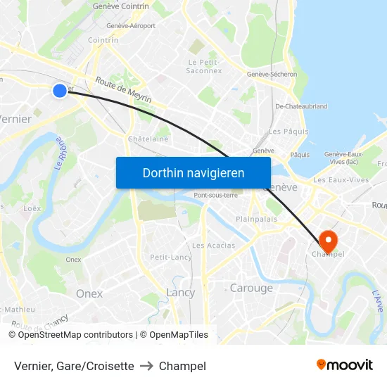 Vernier, Gare/Croisette to Champel map