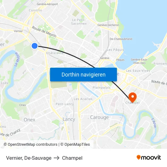 Vernier, De-Sauvage to Champel map