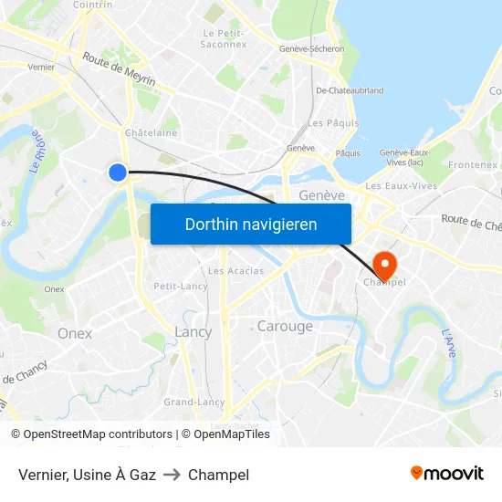 Vernier, Usine À Gaz to Champel map