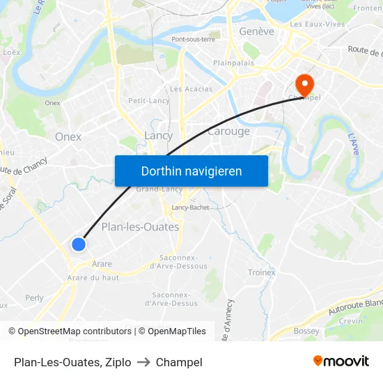 Plan-Les-Ouates, Ziplo to Champel map