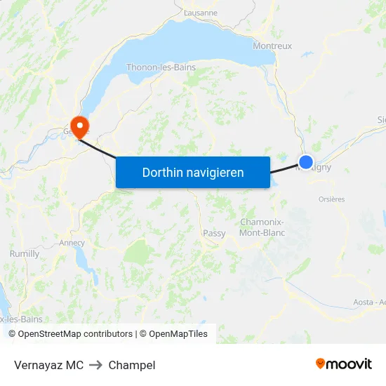 Vernayaz MC to Champel map