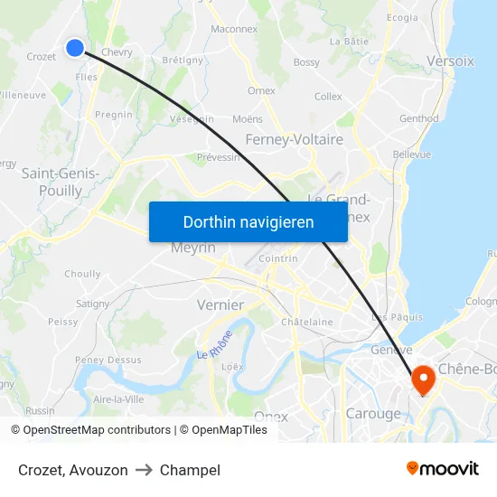 Crozet, Avouzon to Champel map