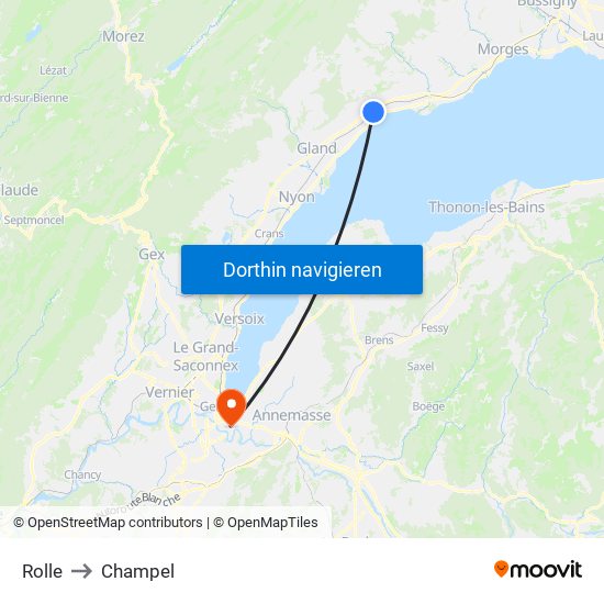 Rolle to Champel map