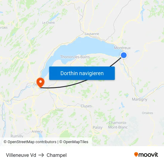 Villeneuve Vd to Champel map