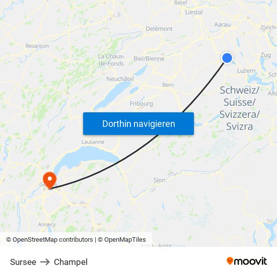 Sursee to Champel map