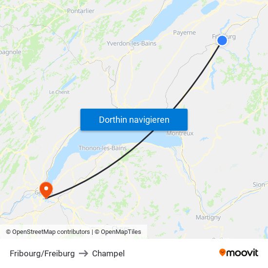 Fribourg/Freiburg to Champel map