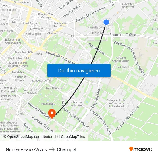 Genève-Eaux-Vives to Champel map