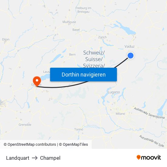 Landquart to Champel map