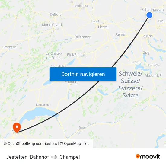 Jestetten, Bahnhof to Champel map