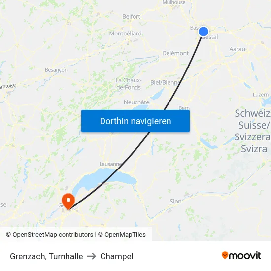 Grenzach, Turnhalle to Champel map