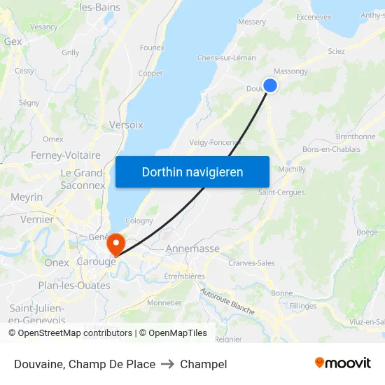Douvaine, Champ De Place to Champel map