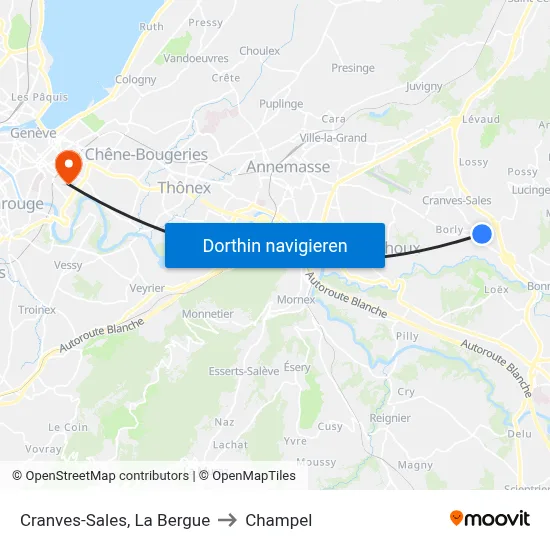 Cranves-Sales, La Bergue to Champel map