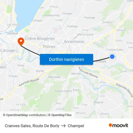 Cranves-Sales, Route De Borly to Champel map