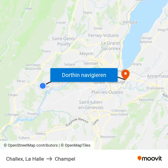 Challex, La Halle to Champel map