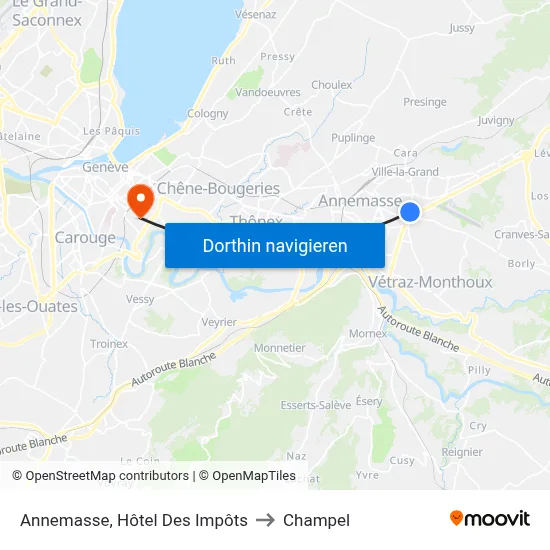Annemasse, Hôtel Des Impôts to Champel map