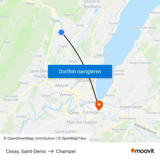Cessy, Saint-Denis to Champel map