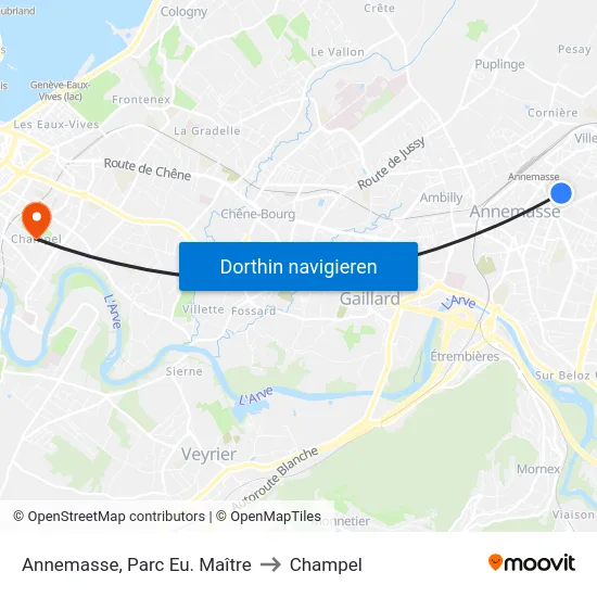 Annemasse, Parc Eu. Maître to Champel map