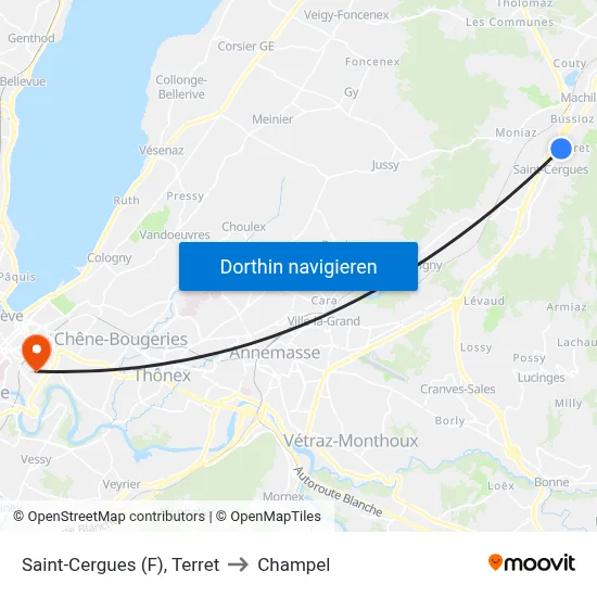 Saint-Cergues (F), Terret to Champel map