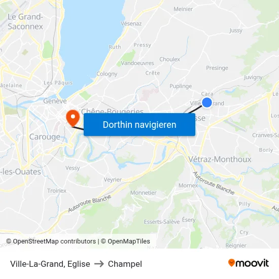 Ville-La-Grand, Eglise to Champel map