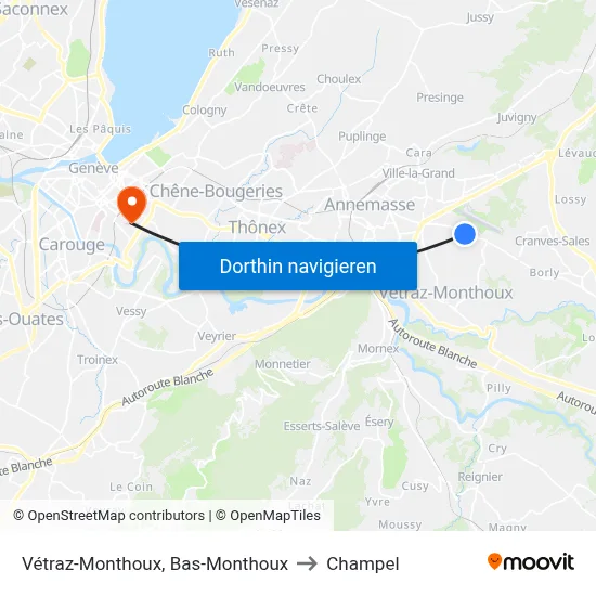 Vétraz-Monthoux, Bas-Monthoux to Champel map